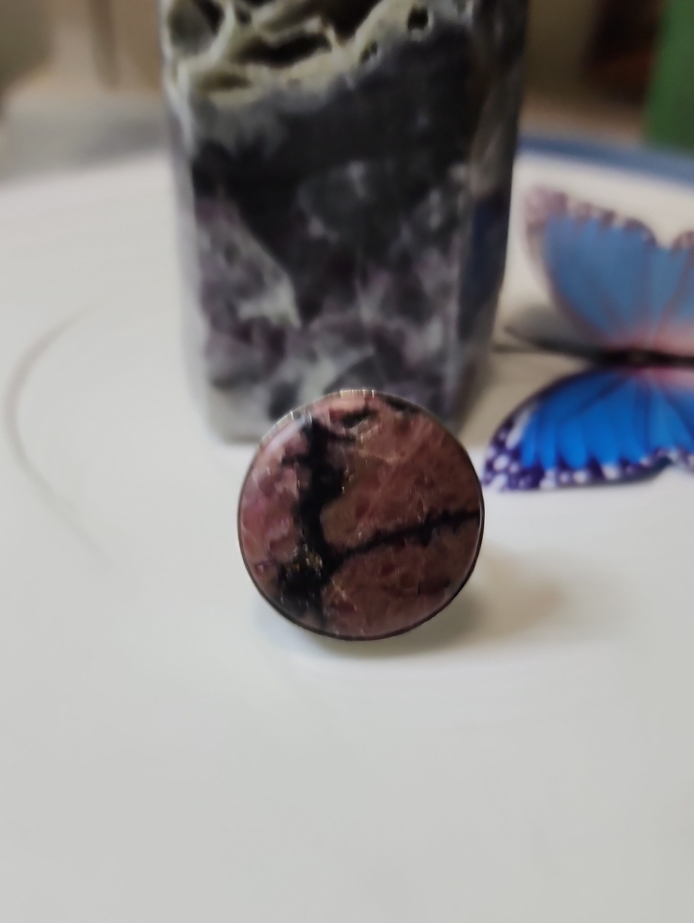 Rhodonite Round Statement Ring - Pink and Black